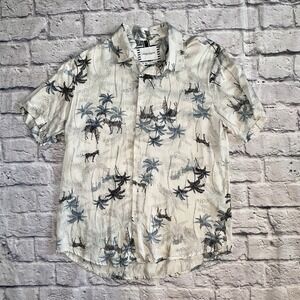Denim & Flower Shirt Ricky Singh Hawaiian‎ Camp Zebra Palms Short Sleeve Men Sm